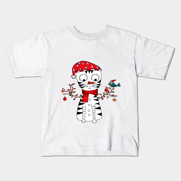 Yuna Cat | The Jolly Christmas Snow Feline Kids T-Shirt by MiracelArt